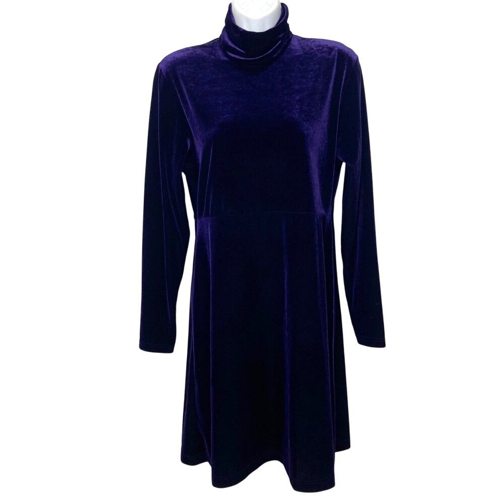 Vintage Amanda Smith Purple Velvet Dress Womens 6 Mock Neck 90s Whimsigoth